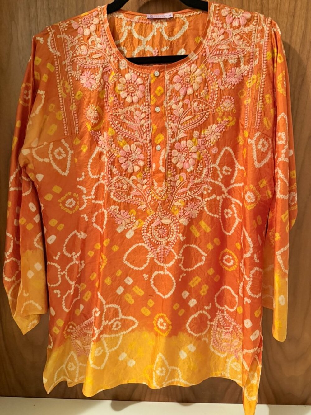 Fun Calypso Silk Tunic Top, Size Medium, long sleeves